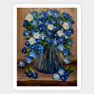 blue and white flowers in a vintage vase Sticker